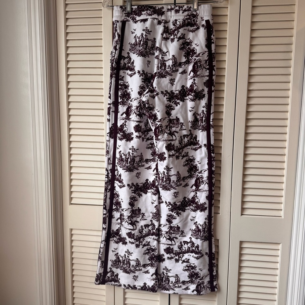 Carbon38 // maroon, white horse toile print wide leg sweatpants size XS fb1 - Picture 9 of 11